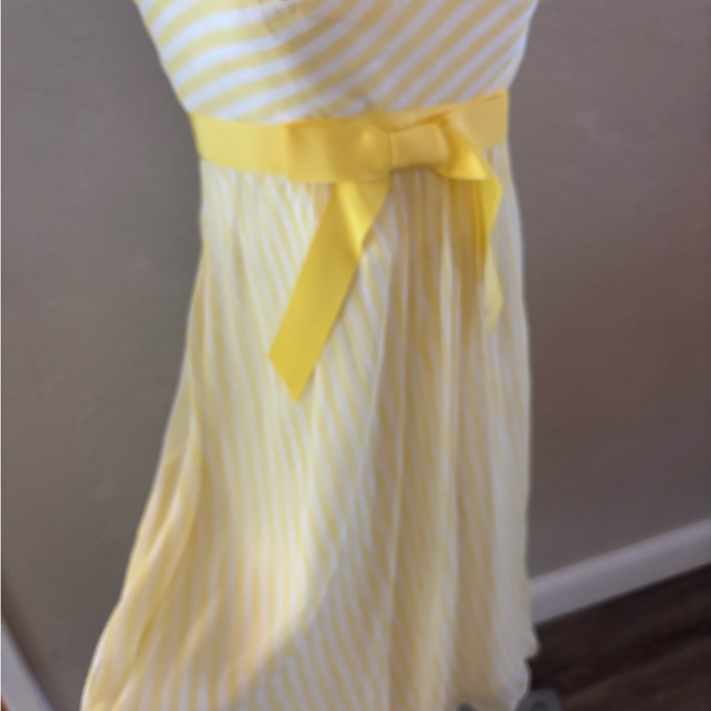 strapless Kay Unger Yellow Strapless Bow-Waist Midi Dress Sz 10 - Picture 4 of 7